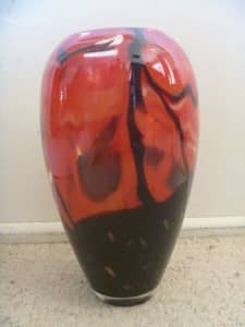 Coloured Glass Vase - Red & Black with clear & glittery gold spots