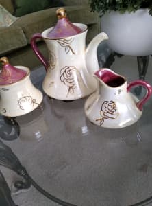3 piece tea set elegant with matching large bowl