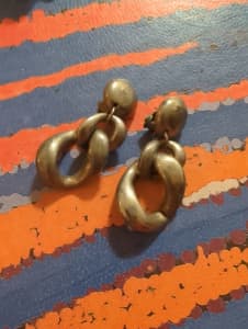 Retro silver and gold coloured dangly clip on earrings, probably 1970 