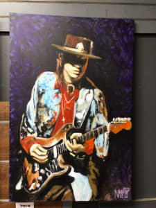 Original hand painted Stevie Ray Vaughan acrylic canvas. 60cm x 89cm