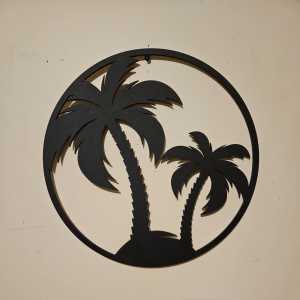 38cm black wooden hanging wall art palm trees