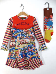 Oilily Designer Girls Woodland Dress & Tights Set Age 4-5 Size 5
