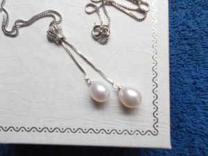 NEW NECKLACE silver 925 rhodium plate CZs double natural white pearls