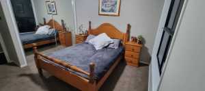 REDUCED! WOODEN QUEEN BED, 2x BEDSIDE TABLES & FRAME ONLY $350!