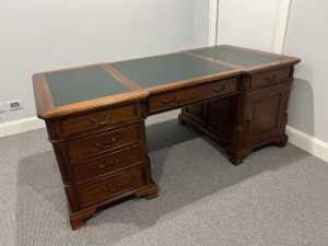 Immaculate Solid Timber Leather Partner Pedestal Desk - RRP $3600