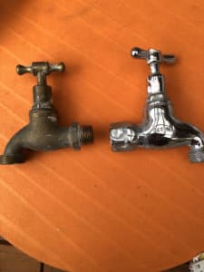 Two Garden Taps: Bronze and Chrome