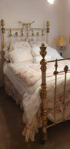 Antique brass and enamel bed
