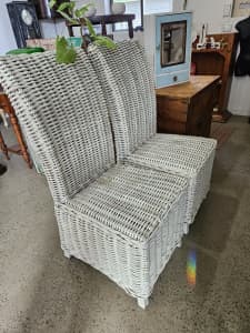 4x heavy white cane dining chairs