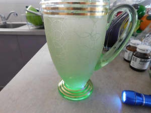 Uranium glass jugs two available $60 each see two pictures