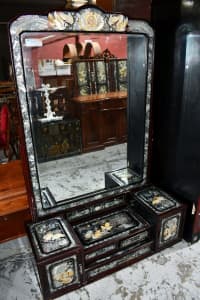 Vintage Asian Dressing Table With Mirror - Mother of Pearl Inlay