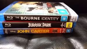 Blu ray movies The Bourne identity, Jurassic park, john carter
