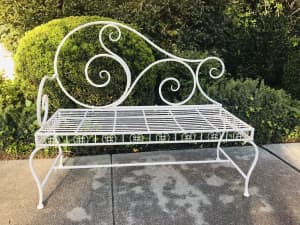 French Ornate Vintage Wrought Iron Garden Patio Bench