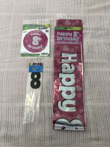 8th Birthday Banner, Balloon and Cake topper~All new~