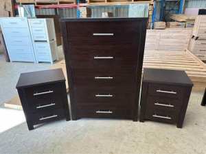 BRAND NEW Walnut tallboy & bedside tables Afterpay available