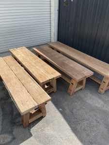 Rustic timber bench seats made from recycled Ironbark hardwood
