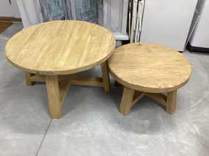 Coastal boho empire style round elm wood coffee tables x2