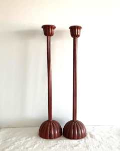 2 Vintage Wooden Chinese Candle Holders