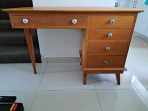Mid century Solid Beech wood office desk with drawers 