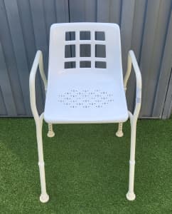 SHOWER CHAIR Excel As New, Adj Seat Ht, Arm Rests, Powder Coated Steel