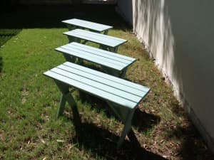Wooden Forms Pale Green In Colour Ideal As Garden Seating. $200.