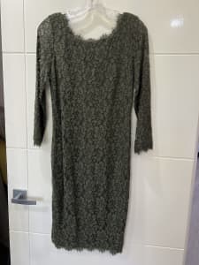 DVF olive green lace dress size 8