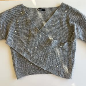 SHEIN Wool Kint Sweater Crossover Jumper Grey Size M
