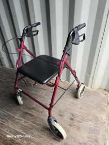 Medical 4 Wheel Mobility Walker Collapsible with Brakes & Padded Seat