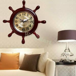Wowmart Wooden Frame Nautical Ship Steering Wheel Quartz Clock