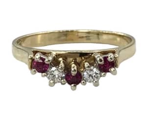 Curved 9ct Yellow Gold Ruby and Diamond Ring