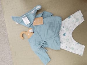 Living Textiles Organic Kimono 3pc set baby clothes 3-6 months BNWT