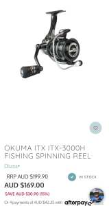 Okuma ITX 3000H spinning reel