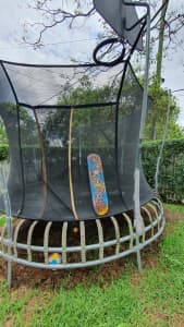Vuly L trampoline, tent bundle, basketball hoop, skateboard