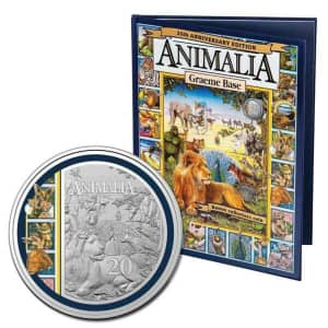 Animalia 35th Anniversary Unc Coloured Coin and Book