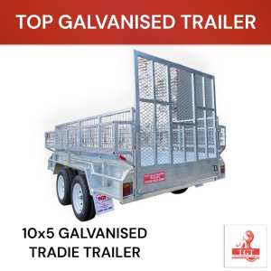 10x5 Builders Trailer with Ramp, Toolbox, Cage Galvanised 2T ATM