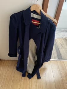 Size L MNG WOMENS NAVY BLUE TRENCH COAT JACKET