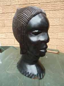 African Ebony Wood Carved Female Bust