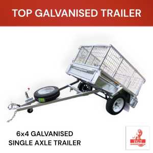 6x4 Single Axle Trailer with 600mm Cage, Galvanised Trailers For Sale