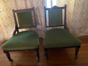Pair of Vintage small upholstered oak chairs