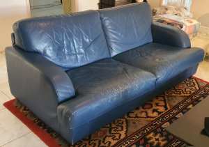 Comfy Blue Leather Couch - Moving Out
