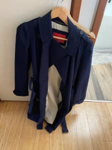 Size L, MNG Women's Navy Blue Trench Coat Jacket,