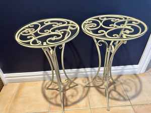 **Pending Pick Up**2 x Cream Wrought Iron Glass Top Side Table
