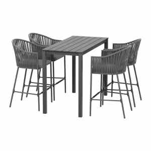 5-Piece Outdoor Bar Set Dining Table Rope Chair Patio Bistro Set...