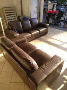 3 seater and 2 seater brown leather couches mm