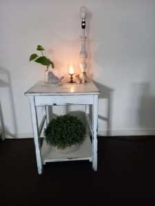 2 x shabby chic side tables white and black. $30 for both.