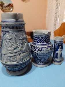 2 stone ware Jags and 1 small stein