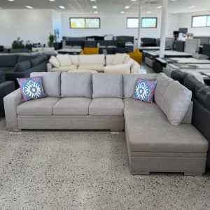 FLOOR STOCK SALE! Modern Dakota Light Grey Fabric L-shaped Sofa