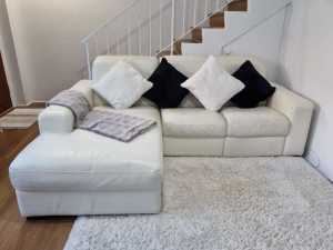 Leather Sofa. Chaise, Recliner, Adjustable Head Rests. Cream white
