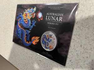 Perth Mint Lunar Series III 2024 Year of the Dragon – 1oz Silver BLUE