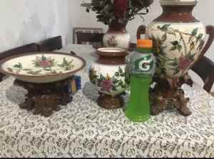 3x vintage retro vases ceramic ornaments