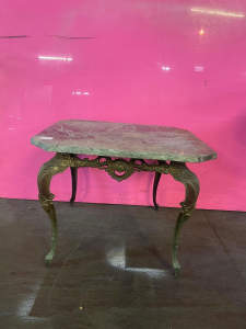 Brass base with Green Marble top Side/Lamp Table